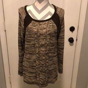 Indigo cable knit large pullover brown & beige sweater